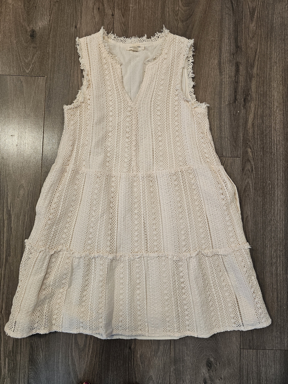 Grade & Gather Lace-Textured Sleeveless Tiered Dress in Cream